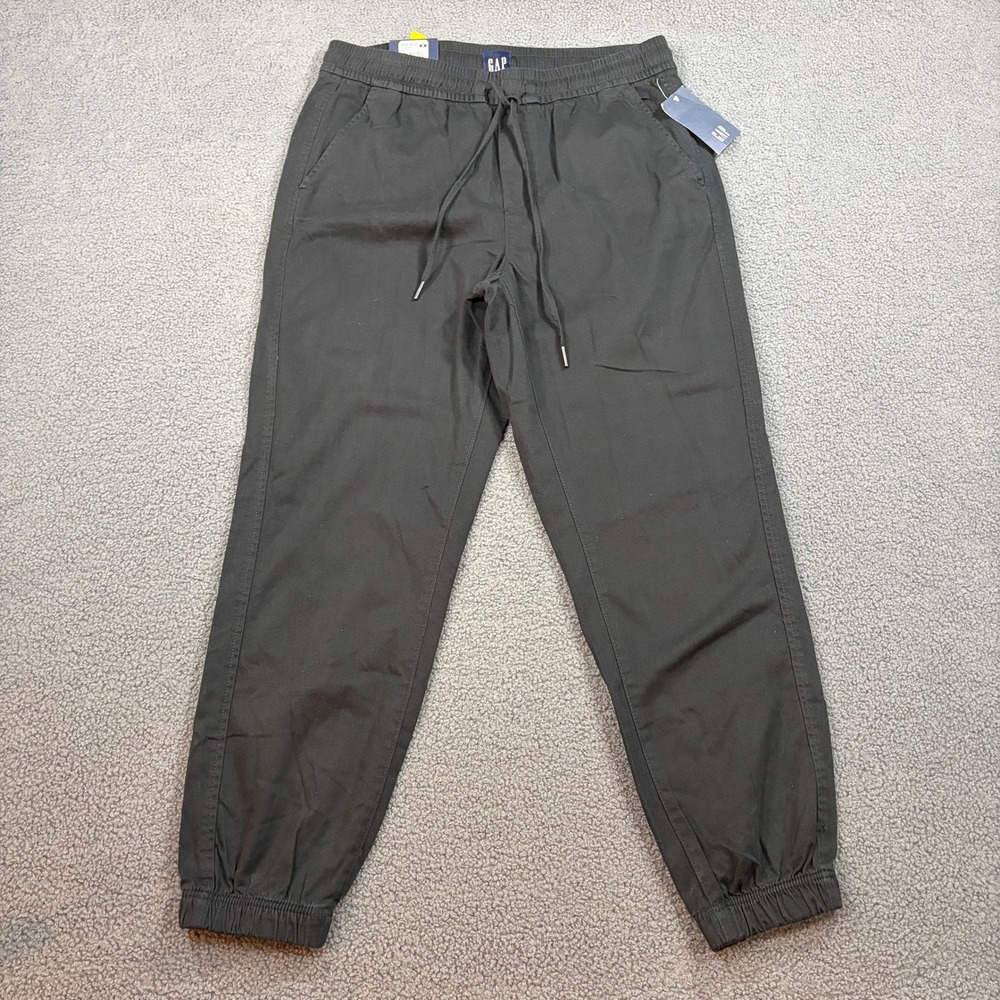 Gap Twill Jogger Men Medium Washed Black QLP1204S Elastic Waist Drawstring Pants